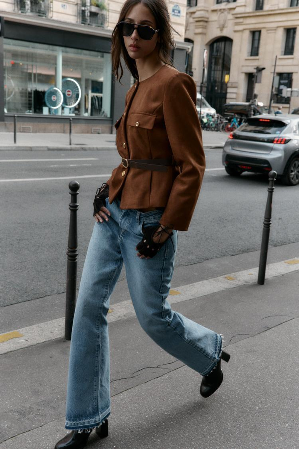 ZARA БЛЕЙЗЕР ИЗ ИСКУССТВЕННОЙ ЗАМШИ С ПОЯСОМ, КАРАМЕЛЬНЫЙ