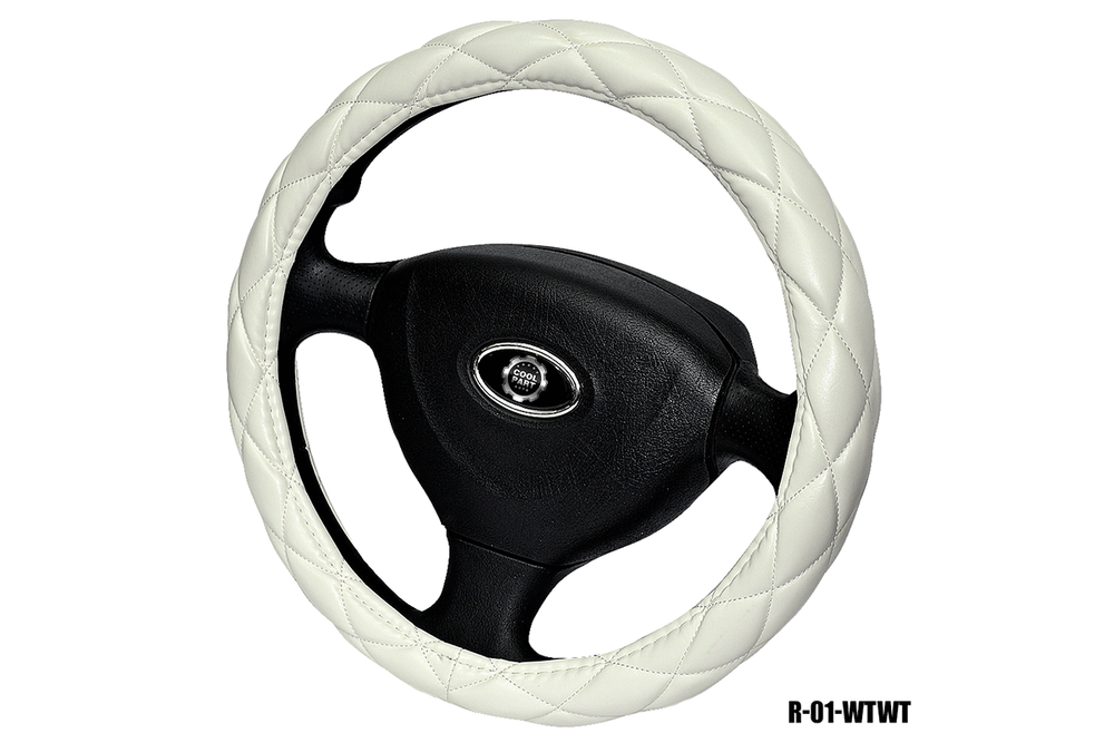 Оплетка на руль круглая Coolpart MAXIMAL (37*38) к/з белый/белый шов РОМБ R-01-WTWT