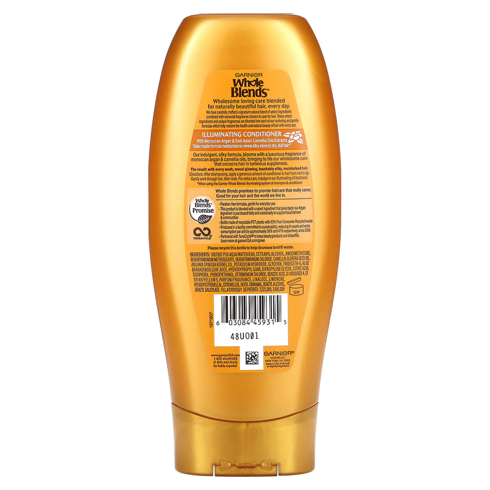 Garnier, Whole Blends, кондиционер для придания блеска, «Экстракты масел камелии и марокканской арганы», 370 мл