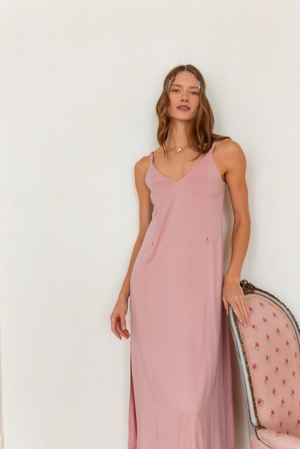 Платье-комбинация с разрезом для беременных и кормящих, Розовый