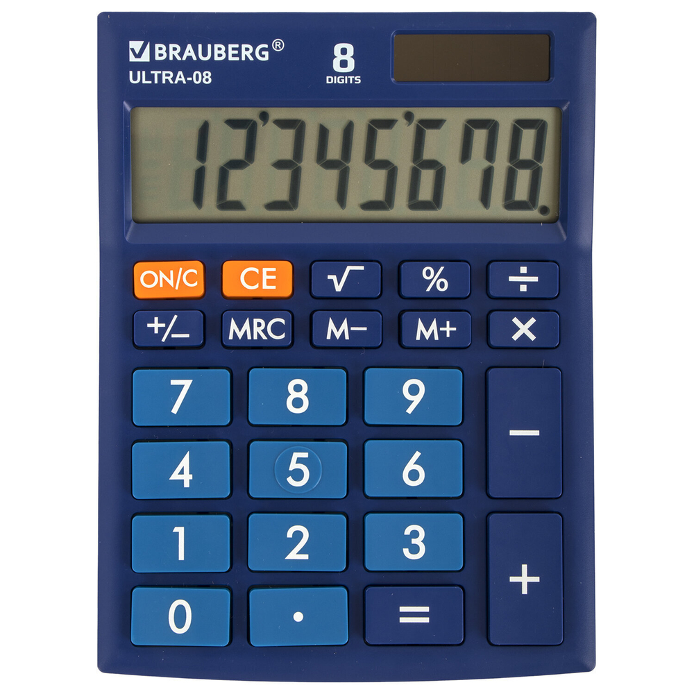 Калькулятор настольный BRAUBERG ULTRA-08-BU компактный (154x115 мм) 8 разрядов двойное питание синий (2 штуки в упаковке)