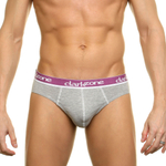 Серые мужские слипы с фиолетовой брендированной резинкой (Размер: S) (Цвет: серый)