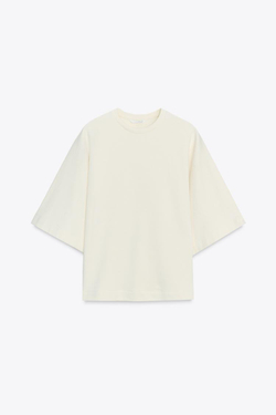 ZARA ТОЛСТОВКА С КОРОТКИМИ РУКАВАМИ В СТИЛЕ РУСТИК, ЭКРЮ