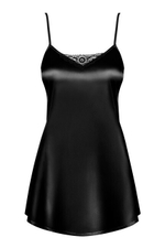 Черная атласная сорочка с пояском Satina Babydoll SM (42-44) (Цвет: черный)