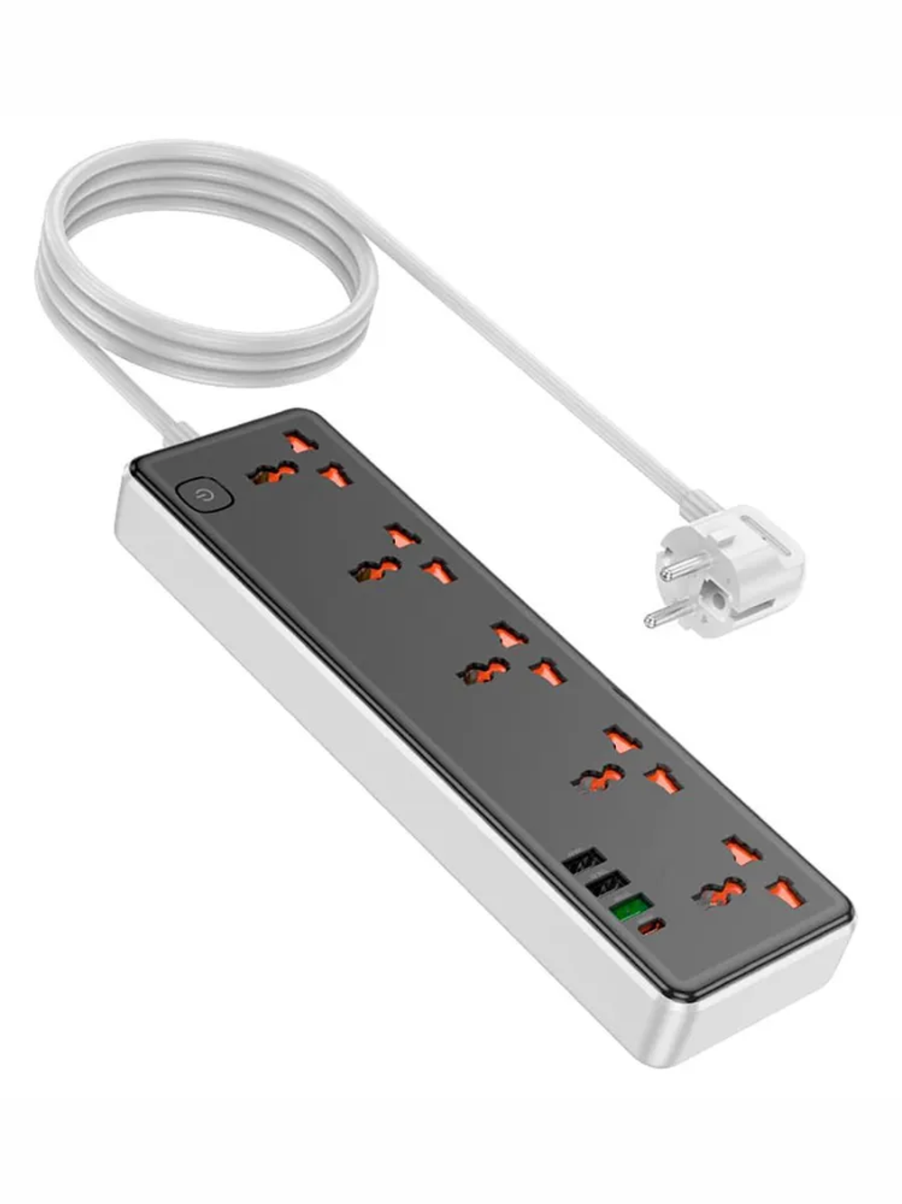 Сетевой фильтр Hoco AC14A, 1.5 м, 3*USB-A (1*QC18W), 1*USB-C (PD30W), 5*розеток 220V (2500W), черный / удлинитель с быстрой зарядкой 30 Вт