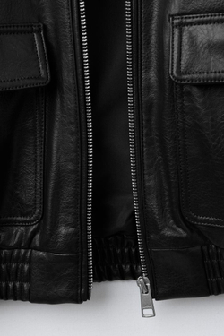 ZARA КУРТКА ИЗ ИСКУССТВЕННОЙ КОЖИ С КАРМАНАМИ, ЧЕРНЫЙ