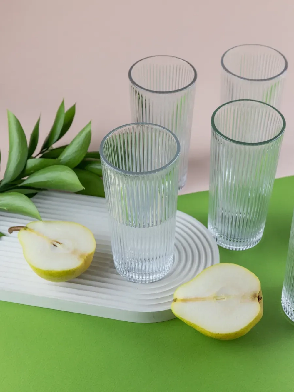 Набор ребристых бокалов для воды, 330 мл. 6 шт. прозрачные