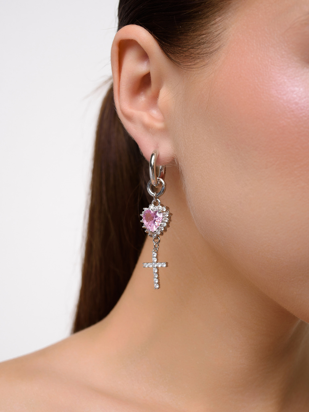 Серьги "Cross pearl Pink" Silver