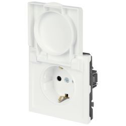 Розетка ЭРА Galaxy 15-2103-08 c заземлением 2P+E Schuko со шторками с крышкой 16А-250В IP20 белый матовый | Эра Galaxy