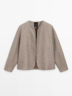 Massimo Dutti Короткая куртка из смесового льна, кротово-коричневый