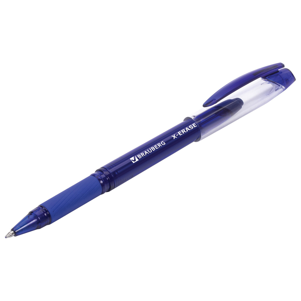 Ручка стираемая гелевая с грипом BRAUBERG X-ERASE, СИНЯЯ, корпус синий, 0,7мм, линия 0,35 мм, 143333