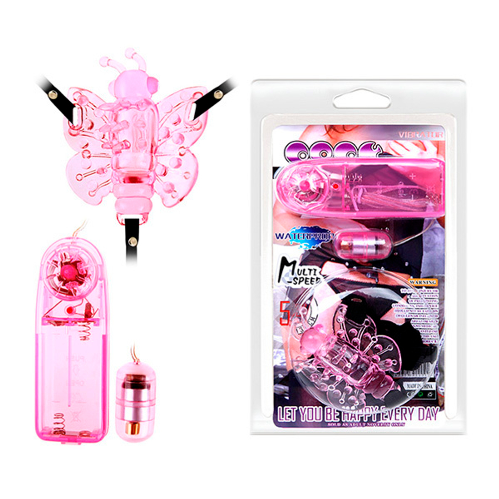 Вибростимулятор-бабочка 8,2х6,4см для клитора на ремешках с пультом ДУ Baile BI-010136