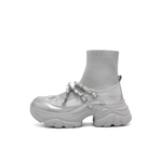 BELLE Fabric Ankle Boots 5.5cm Women"s Black, Silver