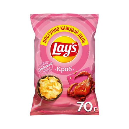 Lays чипсы из натурального картофеля со вкусом краба 70гр., блок 25шт.