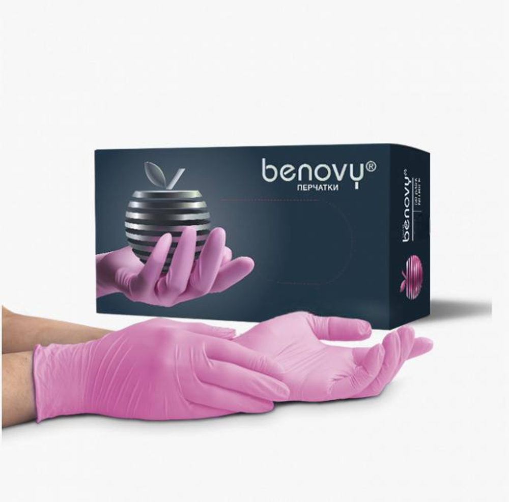 Benovy Перчатки розовые L нитриловые