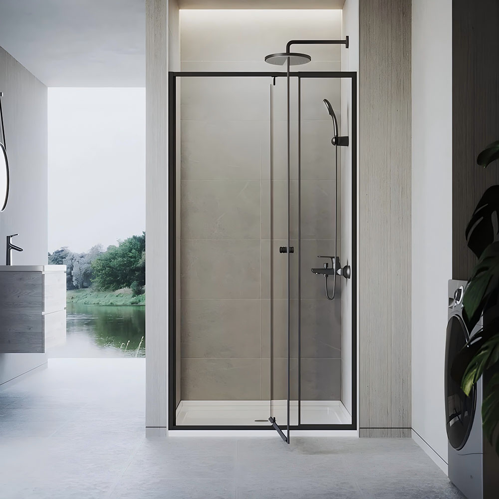 Душ. дверь Veconi VN-26B Арт. VN26B-110-01-C8 Стекло прозр., 5/6 мм (уст.990-1100/1950, черн.мат.)