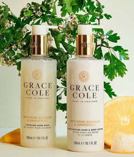 Цветок нектарина и грейпфрут, подарочный набор для рук (мыло и лосьон), Grace Cole