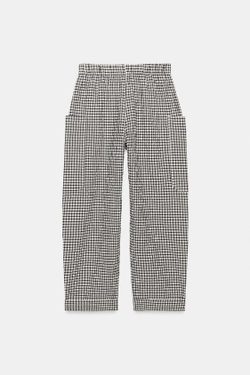 ZARA БРЮКИ В КЛЕТКУ С ЭЛАСТИЧНЫМ ПОЯСОМ, БЕЛЫЙ/ЧЕРНЫЙ