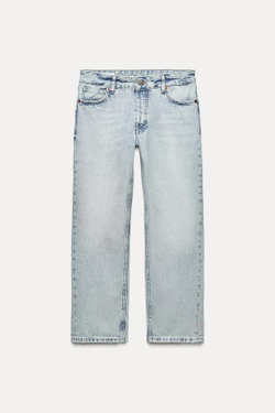 ZARA ДЖИНСЫ TRF CROPPED ПРЯМОГО КРОЯ С НИЗКОЙ ПОСАДКОЙ, ГОЛУБОЙ