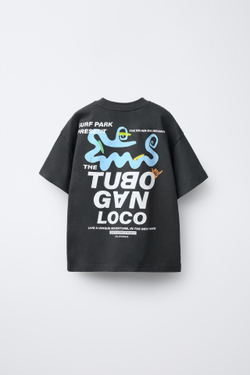 ZARA ФУТБОЛКА С ПРИНТОМ, АНТРАЦИТОВО-СЕРЫЙ