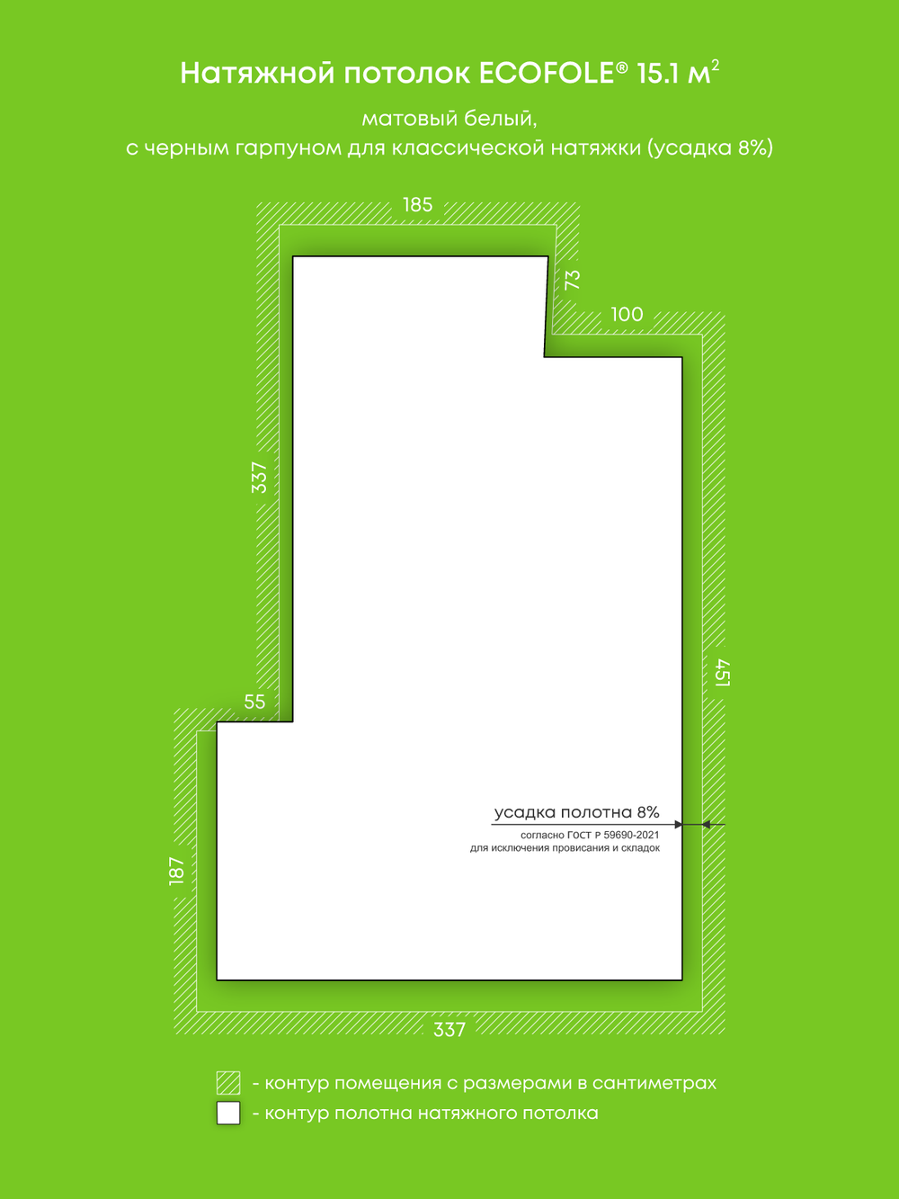 Матовый натяжной потолок 15.1 м2
