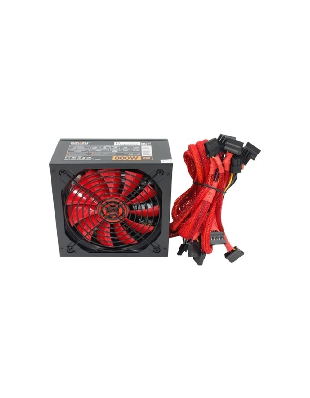 Ginzzu PC800 14CM(Red) 80+ black,APFC,24+4p,4 PCI-E(6+2), 7*SATA, 4*IDE,оплетка, кабель питания,цветная коробка