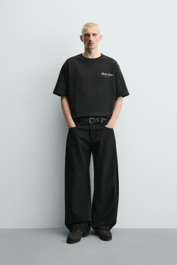 ZARA ФУТБОЛКА С НАДПИСЯМИ, ЧЕРНЫЙ