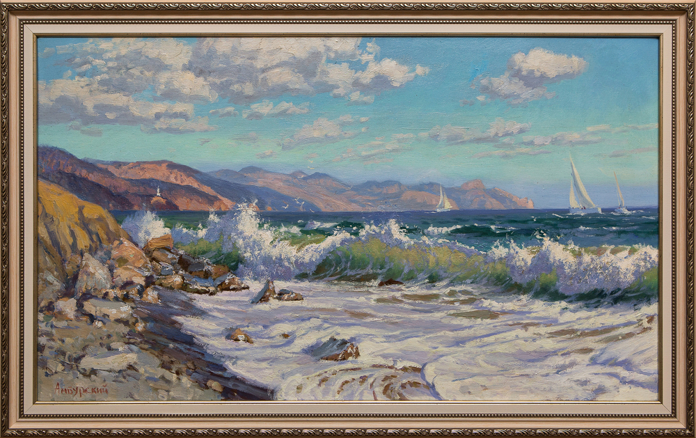 Картина маслом "Море и крымские горы" Амбурский
