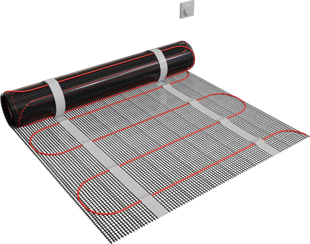 Теплый пол EWRIKA MAT EWR 150-6 самоклеящийся, под плитку, под паркетную доску с терморегулятором ТЕП91Ч черным, сенсорным