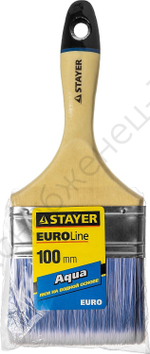 STAYER AQUA-EURO 100 мм, 4″ искусственная щетина, деревянная ручка для воднодисперсионных и акриловых ЛКМ, Плоская кисть, EURO (01062-100)