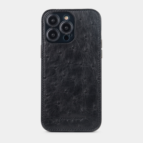 Чехол для iPhone 15 Pro Max из кожи страуса, черного цвета