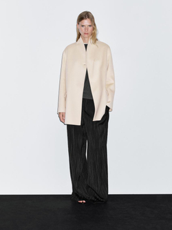 Massimo Dutti Пальто из смесовой шерсти с высоким воротником, натуральный, кремовый