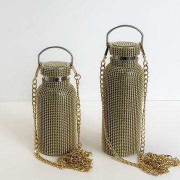 Термос-бутылка со стразами, цвет золото, 500 мл