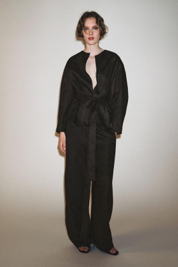 ZARA БРЮКИ-БАЛЛОНЫ ИЗ 100% ЛЬНА ZW COLLECTION, КОРИЧНЕВЫЙ