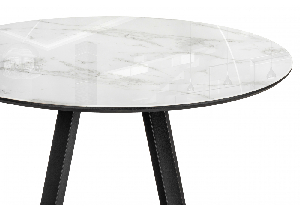 Стол стеклянный Woodville Норфолк 100 белый мрамор, черный