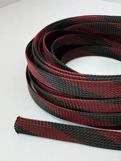 Оплетка кабельная из полиэстера змеиная кожа 12, 10-22мм, черно-красная, 10м