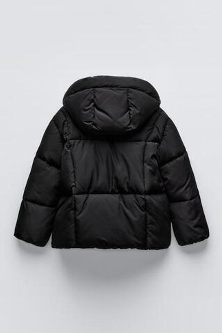 ZARA СТЕГАНАЯ КУРТКА С КАПЮШОНОМ, ЧЕРНЫЙ