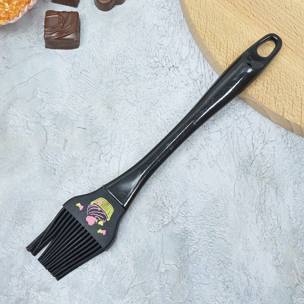Набор кисточка и лопатка силиконовые "Кексики" черный, 22,2*4см