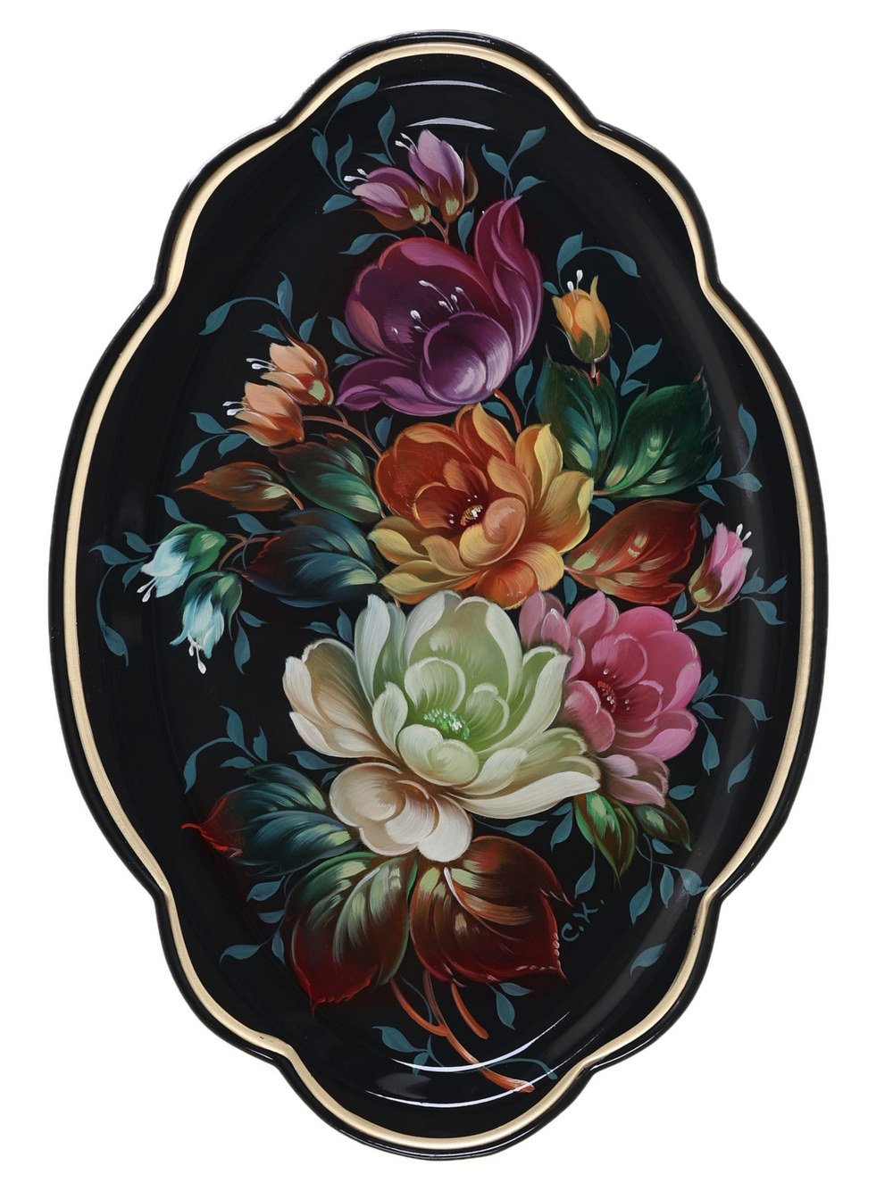 Жостовский поднос декоративный, размер 32х22 см (A11), металлический