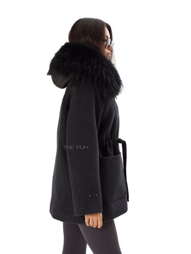 Черное шерстяное пальто с пуховым подкладом