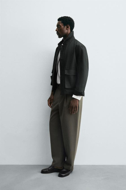 ZARA БРЮКИ RELAXED FIT СО СКЛАДКАМИ, ЗЕЛЕНЫЙ