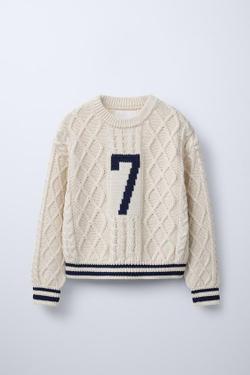 ZARA СВИТЕР С УЗОРОМ «КОСЫ», ЭКРЮ