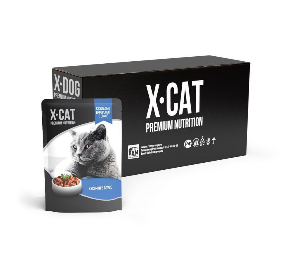 Консервы для кошек X-CAT с сельдью и форелью в соусе 85 г