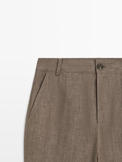 Massimo Dutti Укороченные брюки клеш из льна, кротово-коричневый