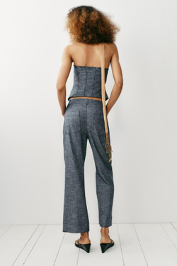 ZARA УКОРОЧЕННЫЕ БРЮКИ MINI FLARE ИЗ СМЕСОВОГО ЛЬНА, СЕРЫЙ