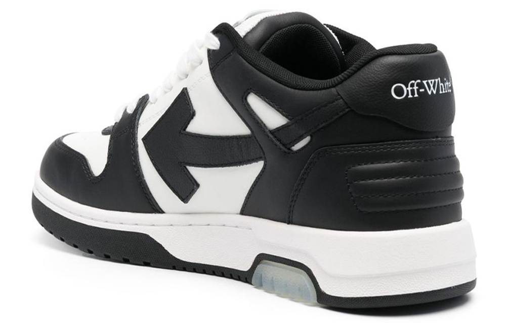 OFF-WHITE Out of Office leather lace-up fashion and comfortable low-top sneakers men's black and white