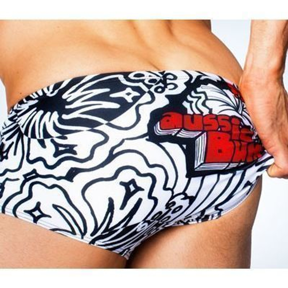 Мужские плавки хипсы белые с рисунком Aussiebum Men's Hip Swimwear