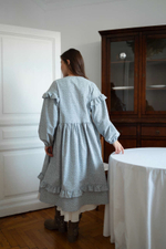 Платье Ася из фланели для беременных и кормящих мам, Серо-голубой с кофейными цветами
