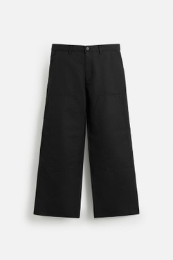 ZARA БРЮКИ КАРГО С КАРМАНАМИ, ЧЕРНЫЙ