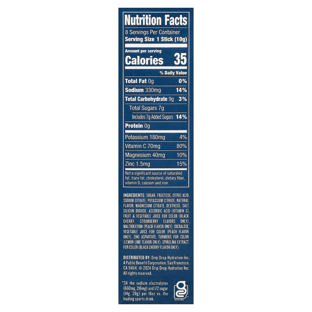 DripDrop, Electrolyte Drink Mix, Sunburst Variety, 8 Sticks, 0.35 oz (10 g) Each